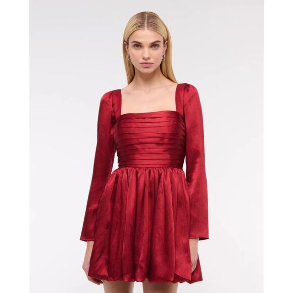Abercrombie & Fitch Dresses & Skirts - Abercrombie & Fitch Emerson Bubble Hem Satin Mini Dress Cocktail Red Medium